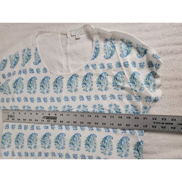 J. Jill Love Linen Womens White & Blue Paisley V-Neck Short Sleeve Top Medium - Picture 5 of 6